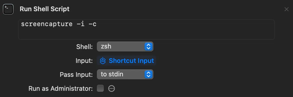 The Run Shell Script block in the Shortcuts app