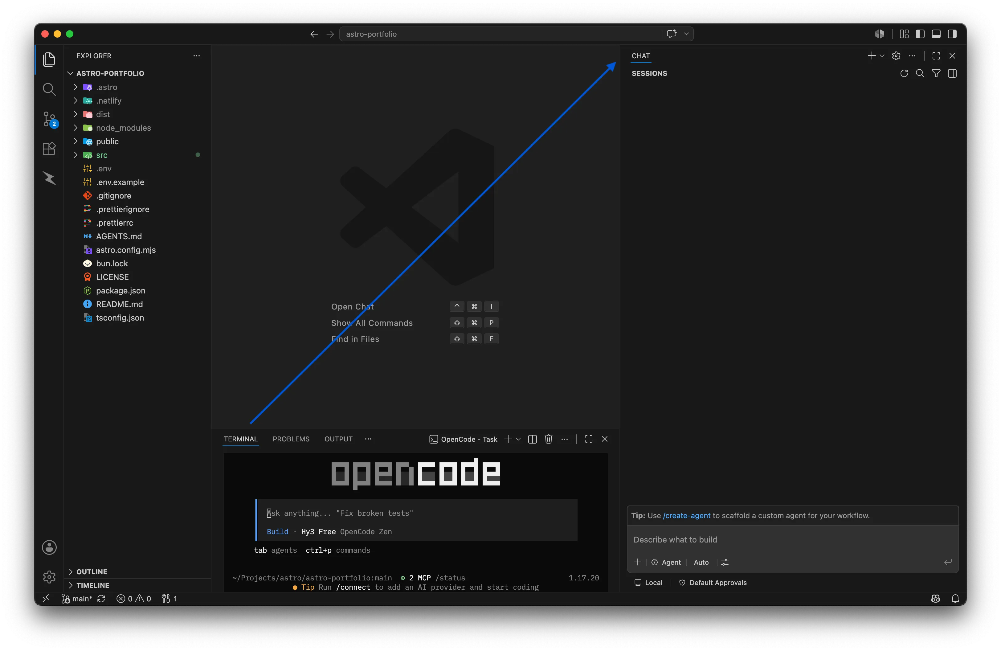 Cursor dragging the Terminal tab from the bottom panel to the right sidebar
